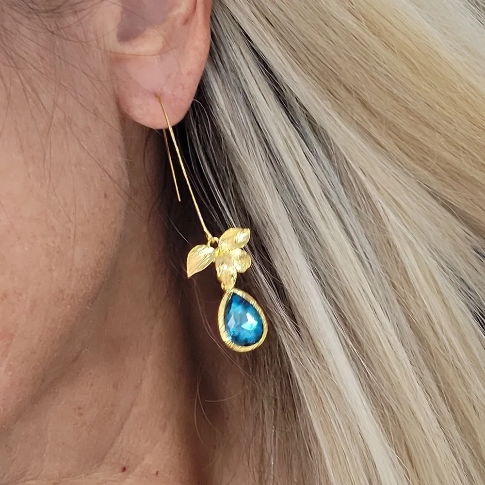 LILY TOPAZ LONG DROP EARRINGS - Picture 3 of 9